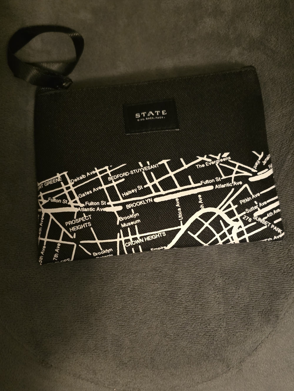 STATE Black Toiletry Pouch with White City Map Print